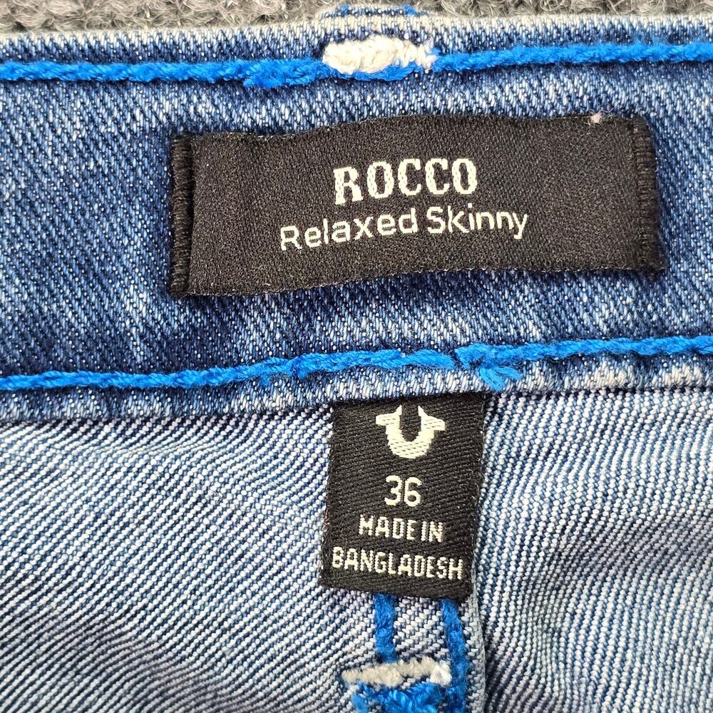 True Religion Rocco Relaxed Skinny Jeans 36x32 (38x32) Blue Medium Wash Moto - Picture 7 of 10